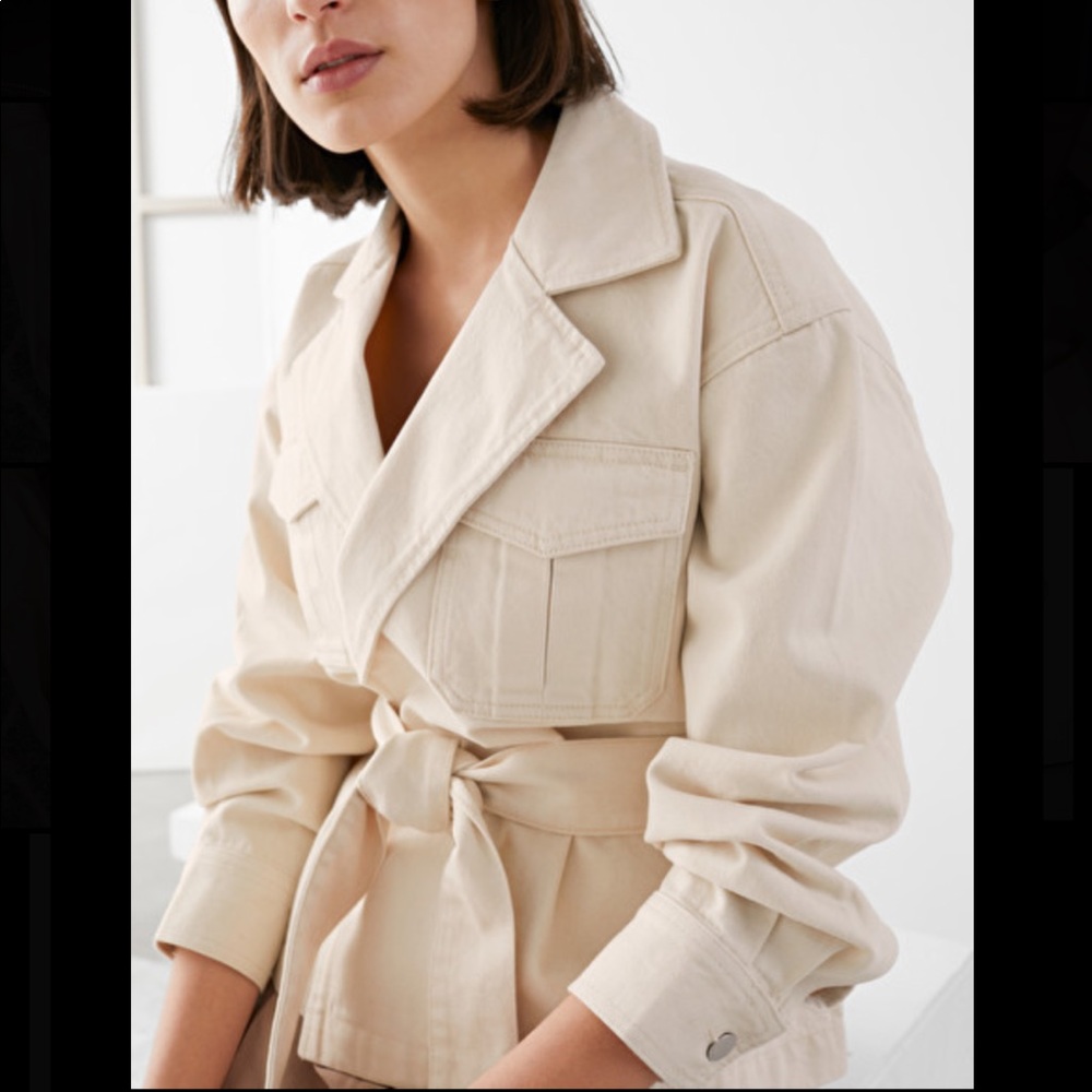 & Other Stories Belted Short Trench Jacket Beige/Off White- size US 4/ EU 36
